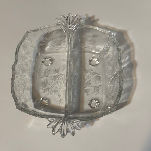 Fostoria · Chintz Etched Glass · Divided Dish · Rose Floral Pattern · Clear - Picture 2 of 10